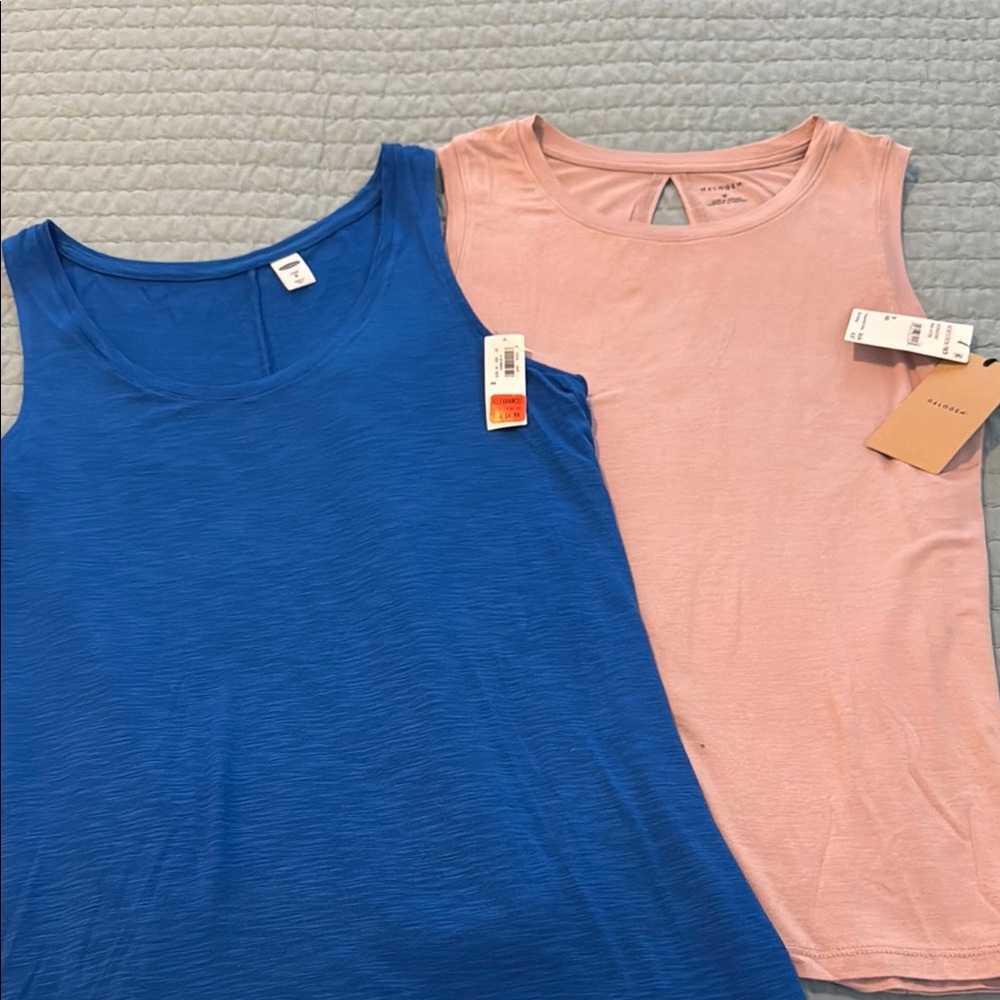 Old Navy Blue and Halogen Pink Sleeveless Tank Tops